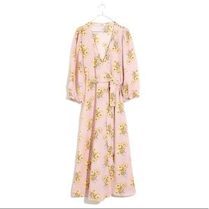Madewell Linen-Blend Ruffle-Cuff Wrap Dress in Dutch Dandelions New Size Small
